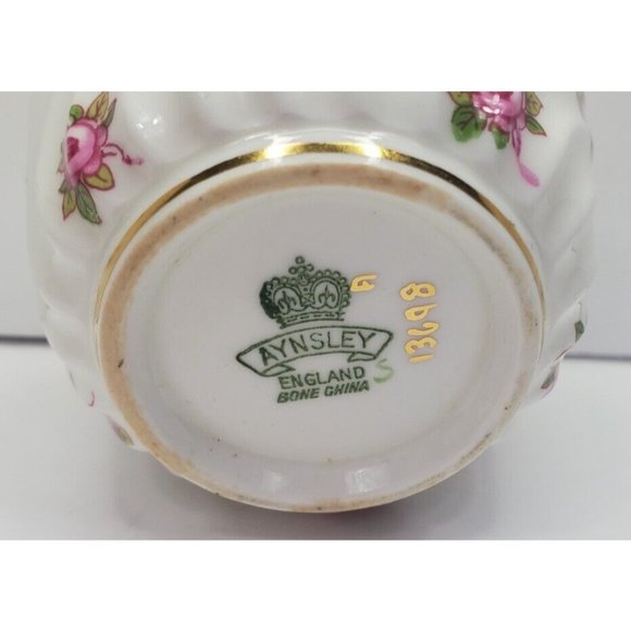 Vtg Ansley Bone China Pudding Cup Pink Roses England Gold Rim Wave Design - Picture 10 of 11